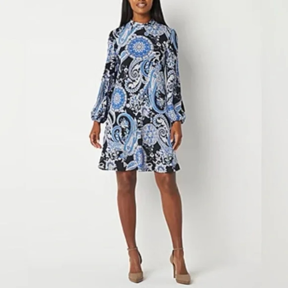 Robbie Bee Long Sleeve Paisley Shift Dress -- NWT